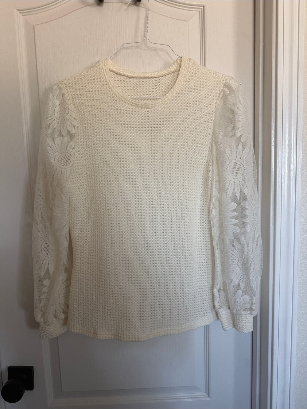 Woven Open Knit Cream Sweater Top